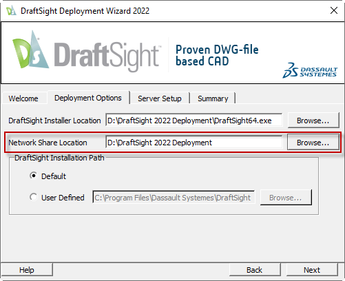 4. DraftSight Deployment Wizard 2022_Network Shard Location