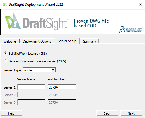 6. DraftSight Deployment Wizard 2022_Server Setup page