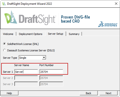 8. DraftSight Deployment Wizard 2022_Server name + Port Number
