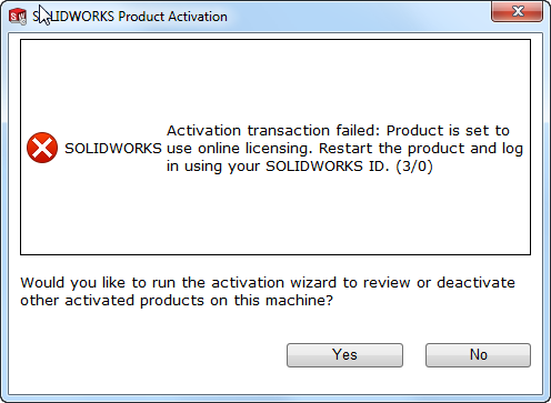 SOLIDWORKS pop-up Product Activation failed na omzetten stand-alone licentie naar Online Licensing