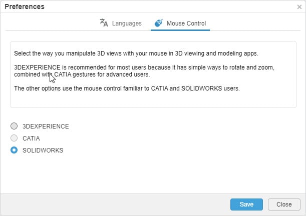 Afb. 3 Preferences Mouse control SOLIDWORKS. 