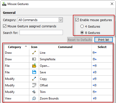 DraftSight Mouse gesture aanpassen_5