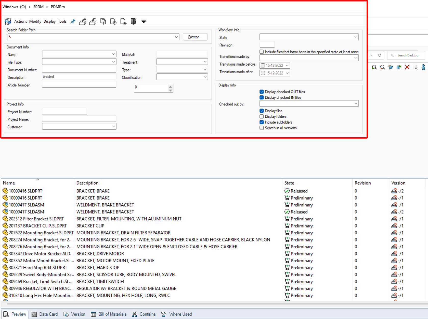 SOLIDWORKS PDM - Search Card - edit - 1